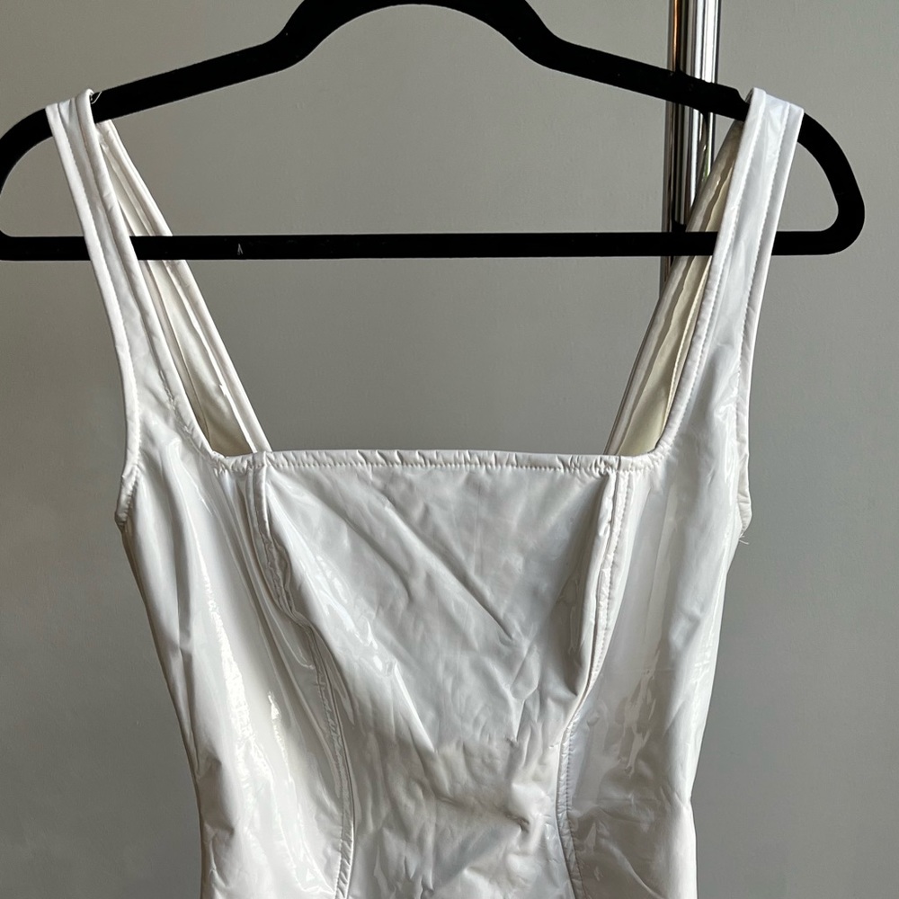Vinyl Square Neck Mini Dress in white, OH POLLY - Picture 6 of 6